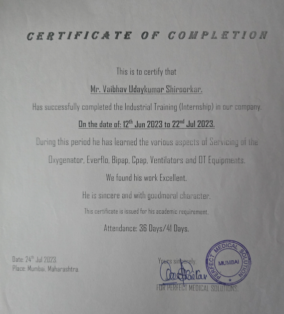 Philips Internship Certificate